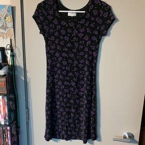 Asics Black Midi Dress with Purple Floral Pattern